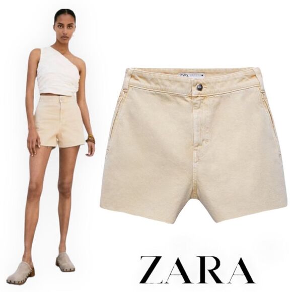ZARA | Ecru | Z1975 SEAMLESS DENIM SHORTS - Picture 1 of 7